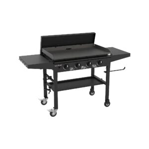 Professional-Grade Flat Top Grille Station with Four Independent Burners and Side Shelves