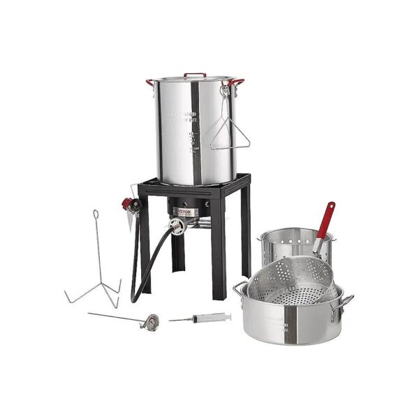 Propane Gas Boiler Turkey Fryer and Fish Steamer Cooker with Perforated Poultry Rack