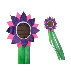 Purple Flower Windsock Hanging Decoration for Decks Patio Gardens and More