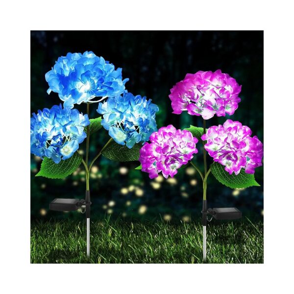 Purple and Blue Hydrangea Solar Garden Stake Lights with Realistic LED Flowers