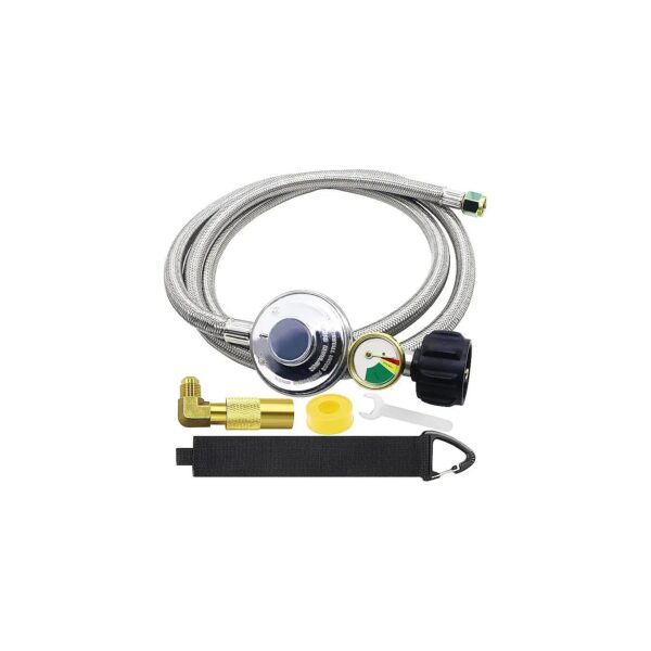 QCC1 Propane Adapter Hose Regulator for 20lb Tank with Elbow Adaptor and Gauge