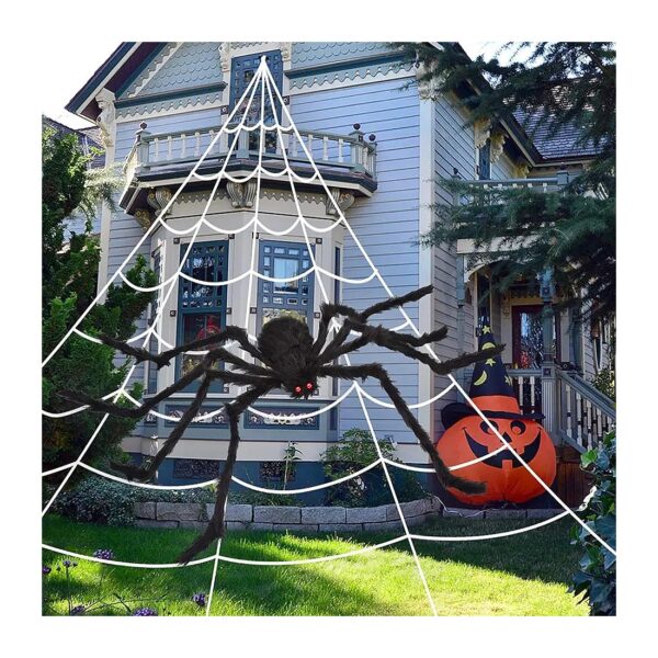 Quality Fake Spider with 200" Triangular Spider Web for Halloween Decor