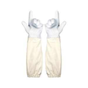 Quality Goatskin Leather Beekeeper Gloves with Canvas Sleeve and Elastic Cuffs for Safety