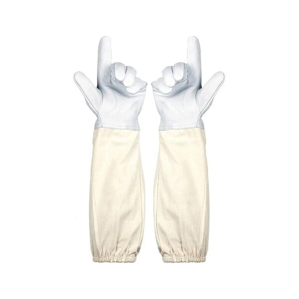 Quality Goatskin Leather Beekeeper Gloves with Canvas Sleeve and Elastic Cuffs for Safety