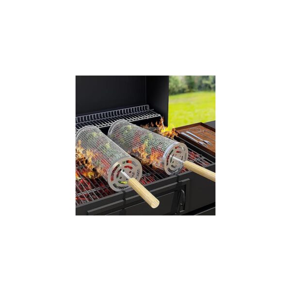 Quality Grill Basket with Rolling Wheels and Adjustable Handles for BBQ