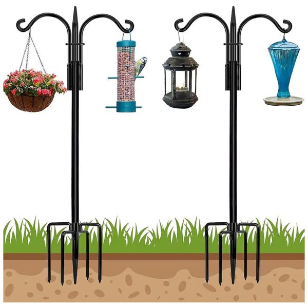 Quality Outdoor Bird Feeder Pole with Double Hooks for Hanging Plants and Lighting