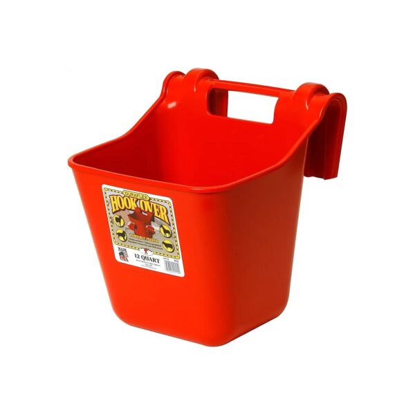 Quality Plastic Hanging Feed Bucket with Hooks for Easy Mounting, Red Color