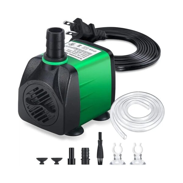 Quiet 220GPH Submersible Fountain Pump with Adjustable Water Pressure and 3 Nozzles