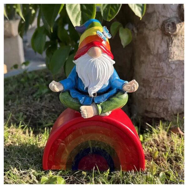 Rainbow Yoga Gnome Statue with Solar LED Lights for Home and Garden Decoration