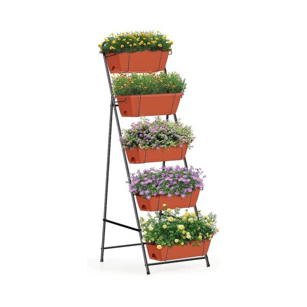 Raised Garden Bed Planter Box with 5 Tiers for Multipurpose Planting and Drainage Hole