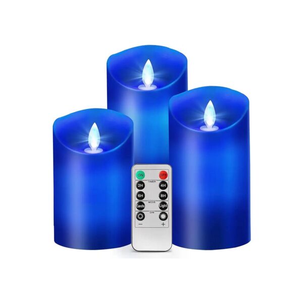 Real Blue LED Flameless Candles with Remote Control, Timer, and Moving Wick Design