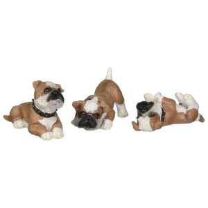 Real Stone Bonded Puppy Figurines Set of Three British Bulldog Design Toscano Exclusive