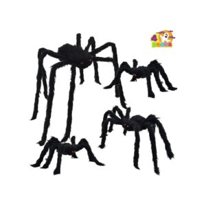 Realistic Hairy Spiders Set with Different Sizes for Halloween Decorations and Parties