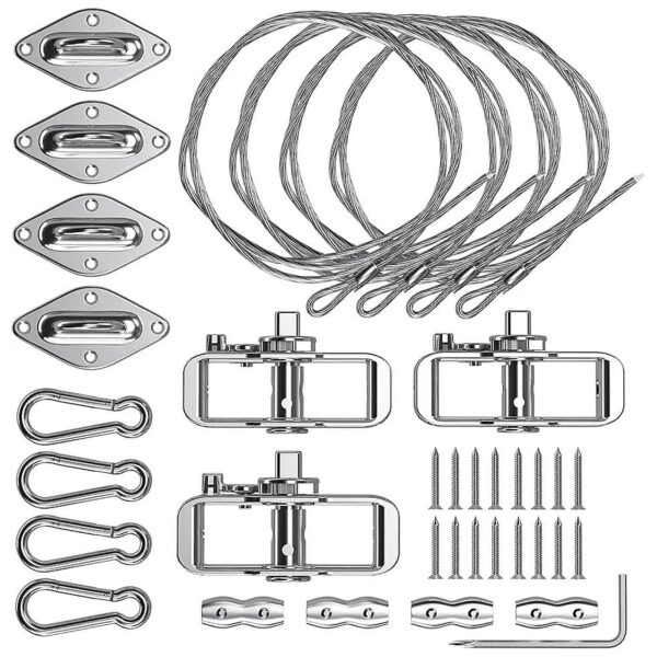 Rectangle Sun Shade Sail Installation Kit with Stainless Steel Cable Winches and Hooks