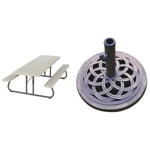 Rectangular Picnic Table with Cast Stone Umbrella Base