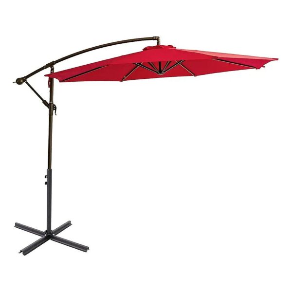 Red 10 Foot Offset Cantilever Patio Umbrella with Cross Base Stand for Deck or Lawn