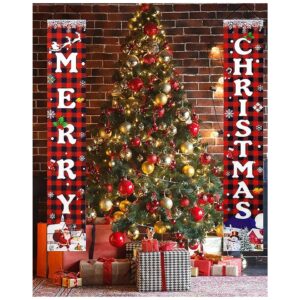 Red Black Plaid Christmas Banner and 57 Window Stickers for Home and Office Decoration