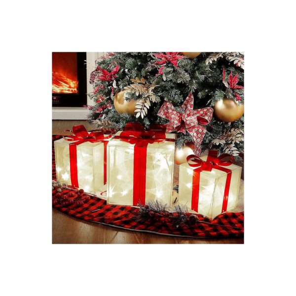 Red Bowed LED Light Up Gift Boxes with Star Patterns for Holiday Decor