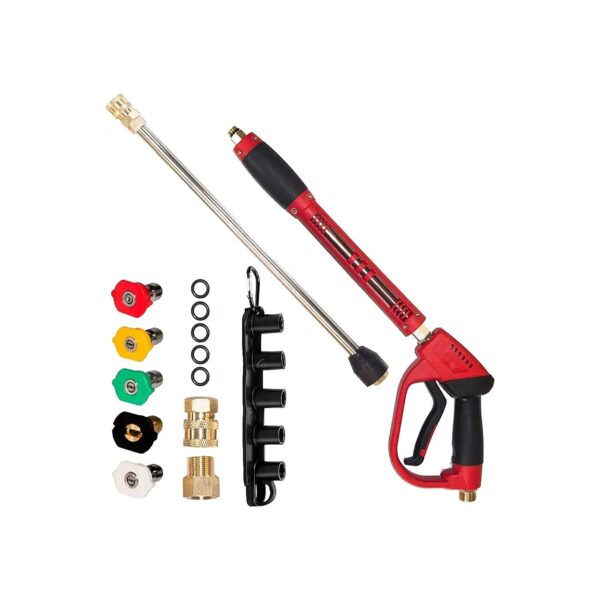 Red High Pressure Washer Gun with 16 Inch Extension Wand and 5 Nozzle Options