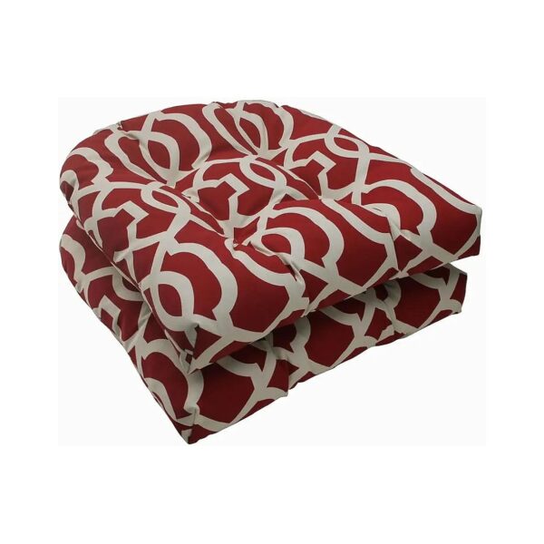 Red Ivory Nano Geo Patterned Weather Resistant Chair Seat Cushions