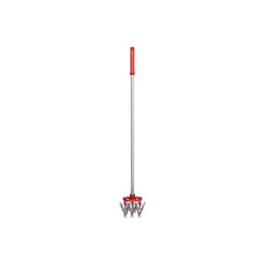 Red Manual Steel Soil Tillage and Aeration Tool with Adjustable Tines and Angled Handle