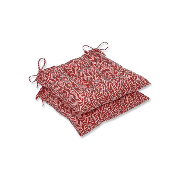 Red Outdoor Patio Herringbone Tufted Seat Cushions 19 x 5 Square Back 2 Count