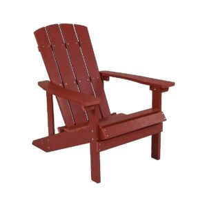 Red Poly Resin Adirondack Chair with High-Back Design, Wide Arms, and Durable Frame