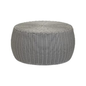 Red Stripe Accent Gray Wicker Resin Storage Ottoman Console Footstool for Patio