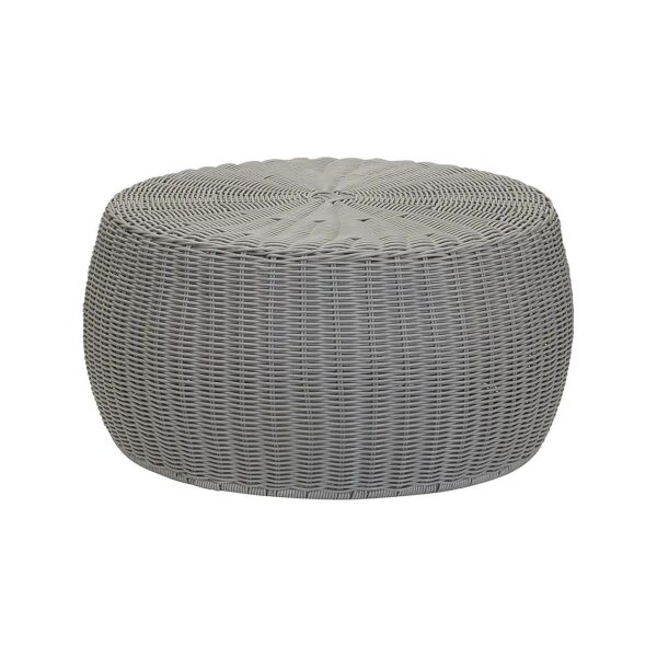 Red Stripe Accent Gray Wicker Resin Storage Ottoman Console Footstool for Patio