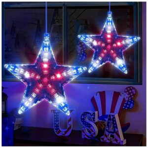 Red White Blue Star Lights with Suction Cup and Timer for Indoor and Outdoor Party Decor