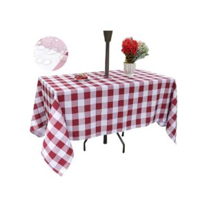 Red and White Checkered Outdoor Tablecloth with Zipper for Patio Table and Camping