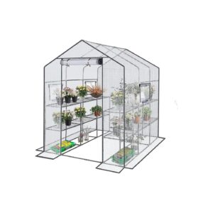 Reinforced Walk-in Greenhouse with Window and 12 Shelves for Home Gardening