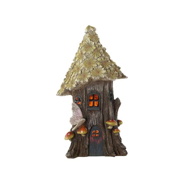 Resin Fairy House Statue Garden Flower Solar Powered Statue for Outdoor Home Decor