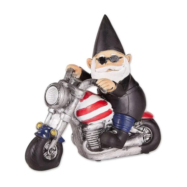 Resin Flower Space Themed Biker Gnome Solar Powered Garden Statue