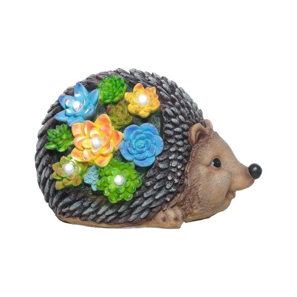 Resin Hedgehog Garden Statue with Solar Outdoor Lights for Patio Yard Decor