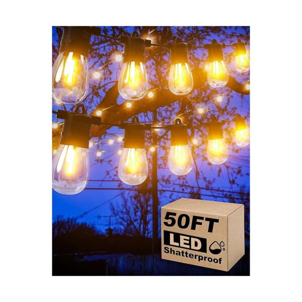 Resistant 50FT LED String Lights with Edison Vintage Bulbs for Outdoor Use