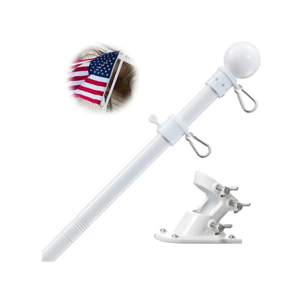 Resistant 5FT White Flagpole Kit with Flag Raising System for Home Exterior