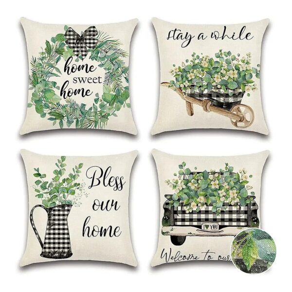 Resistant Eucalyptus Leaf Print Throw Pillow Covers 18x18-inch 4-Pack Home Decor