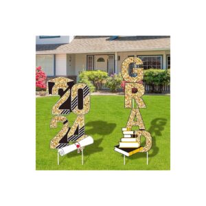 Resistant Graduation Yard Signs - Black Gold with 8 Stakes - Class of 2024 Decor