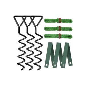 Resistant Tree Support Kit with Spiral Stakes and Ropes for Safe and Healthy Tree Growth