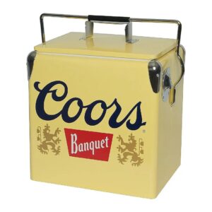 Retro-Style Ice Chest Cooler for Camping, Beach, and Picnics with Built-In Bottle Opener