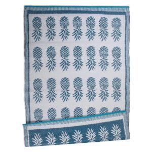 Reversible 4x6 Blue Pineapple Rug for Indoor Outdoor Use Pet Friendly and Easy Cleaning