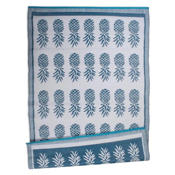 Reversible 4x6 Blue Pineapple Rug for Indoor Outdoor Use Pet Friendly and Easy Cleaning