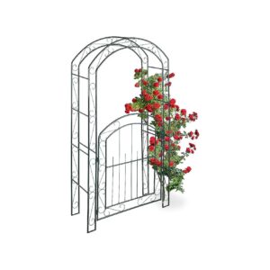 Rose Garden Arch with Door and Sturdy Metal Frame for Climbing Plants