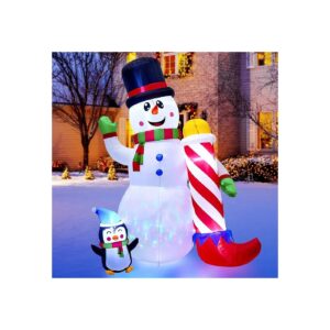 Rotary LED Lighted Snowman Inflatable Christmas Decoration for Lawn Garden and Indoor Use