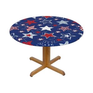 Round Durable Patriotic American Star Fitted Tablecloth Covers 58 Inch Medium