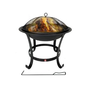 Round Fire Pit Grill Bowl with Mesh Screen and Poker Tool for a Safe and Fun Gathering