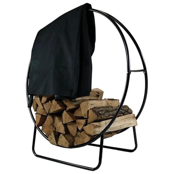 Round Firewood Rack and Cover Set for Outdoor and Indoor Use, 40-Inch Diameter