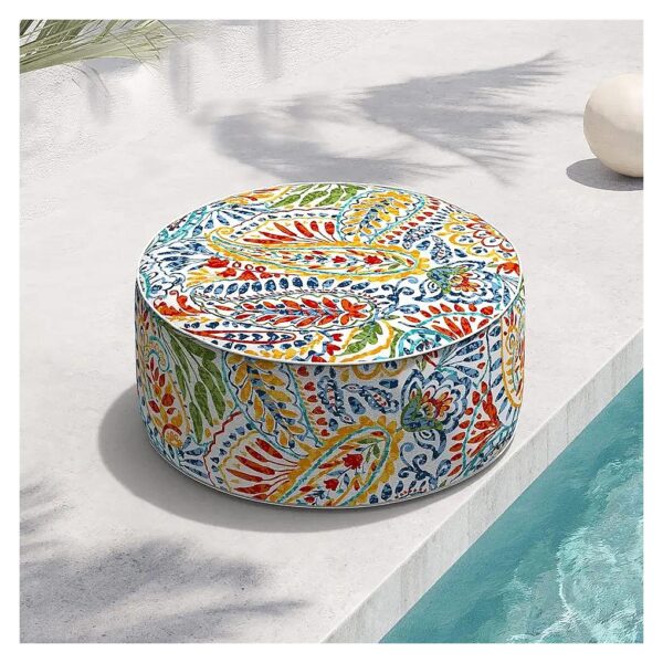 Round Inflatable Ottoman with Portable Handle for Indoor Outdoor Use