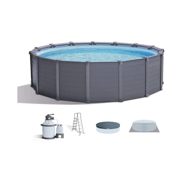 Round Intex Pool Set with Sand Filter Pump and Ladder, Gray, 6ft